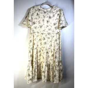 Beryl Cottagecore Tiered Babydoll Dress Size Medium Eyelet Olive Green Floral